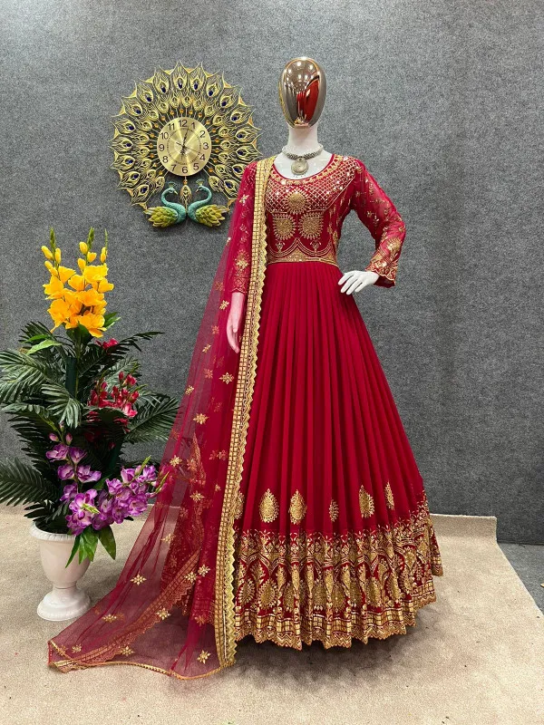 রেডিমেড জর্জেট এমব্রয়ডারি পার্টি ড্রেস