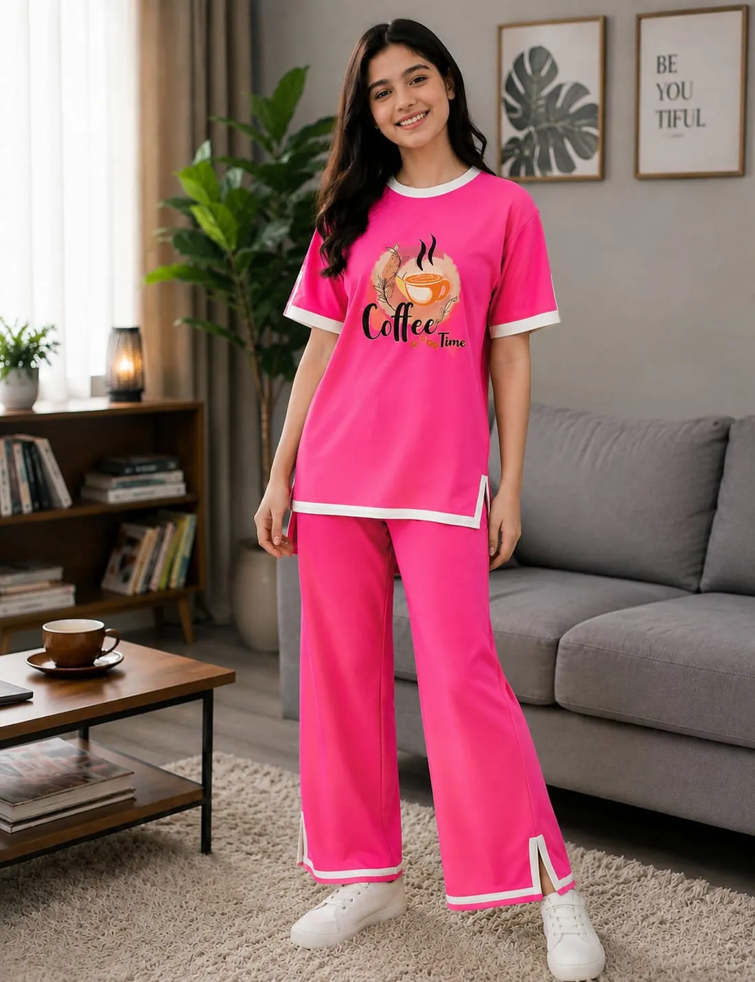 Ladies Half Sleeve T-Shirt & Pant Set