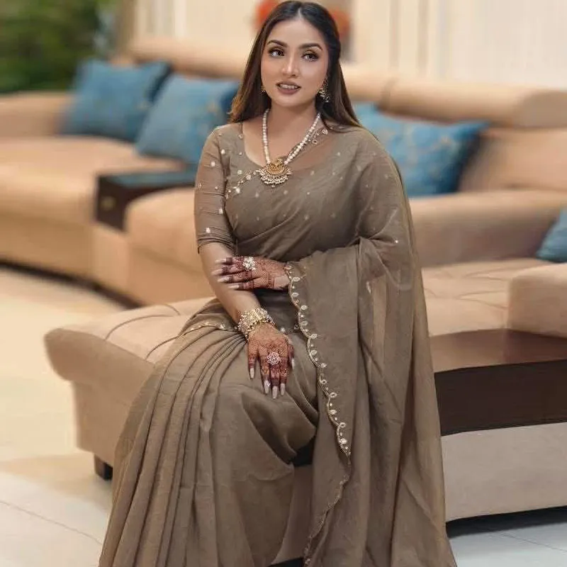 Semi Moslin Sharee with Blouse Piece (Copy)